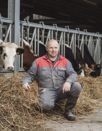 Hans Dereepere bij zijn melkvee