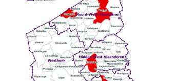 Kaart West-Vlaanderen met opdeling LEADER-gebieden